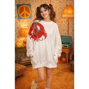 Vintage 90s Red Asian glitter Dragon T-shirt One Size